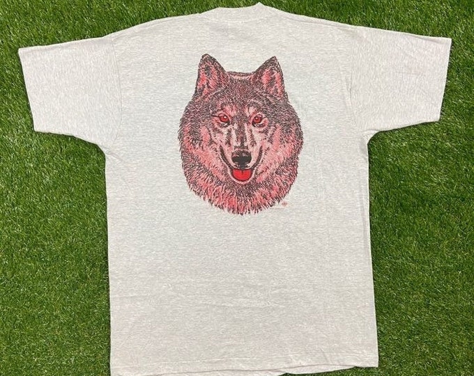 Vintage No Taming a Red Wolf T Shirt Tee Fruit of the Loom Made USA Size Xtra Large XL Sample Deadstock