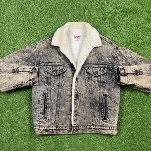 Vintage Levi&#39;s Strauss & Co Jean Jacket Made USA Size Medium M American USA Classic Blue Jean Jacket Button Down l Faux Sherpa 1980s 80s