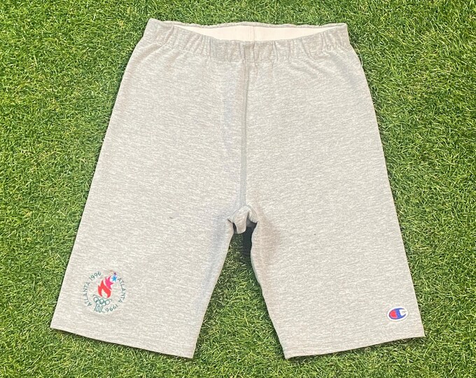Vintage 1996 Olympic Games Shorts Champion Size Youth Medium Atlanta USA Torch Relay Torch 1990s 90s ATL Original Georgia Classic Big Logo