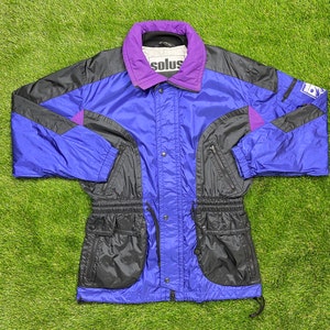 Vintage Solus Windbreaker Zip Up Jacket Medium Multicolor Streetwear Sport Active Wear Classic Winter Rain Coat 1990s 90s Ski Snow Insulated