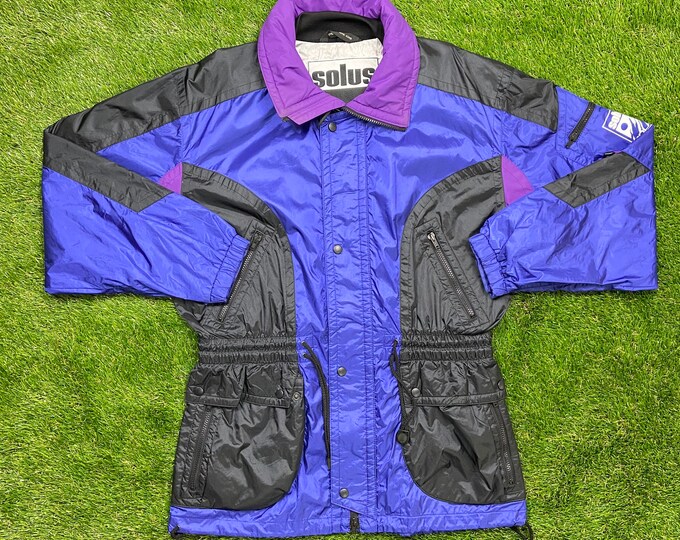 Vintage Solus Windbreaker Zip Up Jacket Medium Multicolor Streetwear Sport Active Wear Classic Winter Rain Coat 1990s 90s Ski Snow Insulated