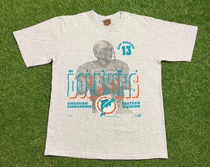 Vintage Miami Dolphins Dan Marino T Shit Tee Made USA Size Large L NFL Football 305 Florida 1990s 90s
