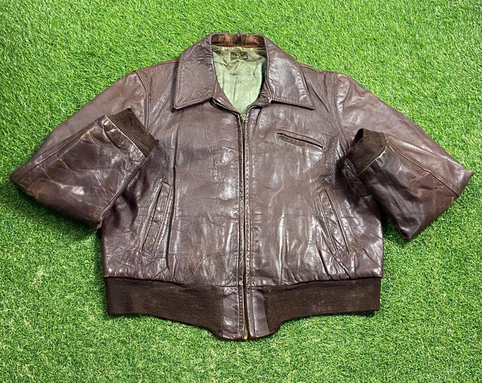 Vintage Brown Leather Jacket Size Small S Authentic American Apparel Quality Very Warm Coat 1990s 90s