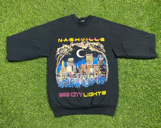 Vintage Nashville Big City Lights Crewneck Sweatshirt Size Small S Tennessee Memphis 1990s 90s Pull Over Oversized