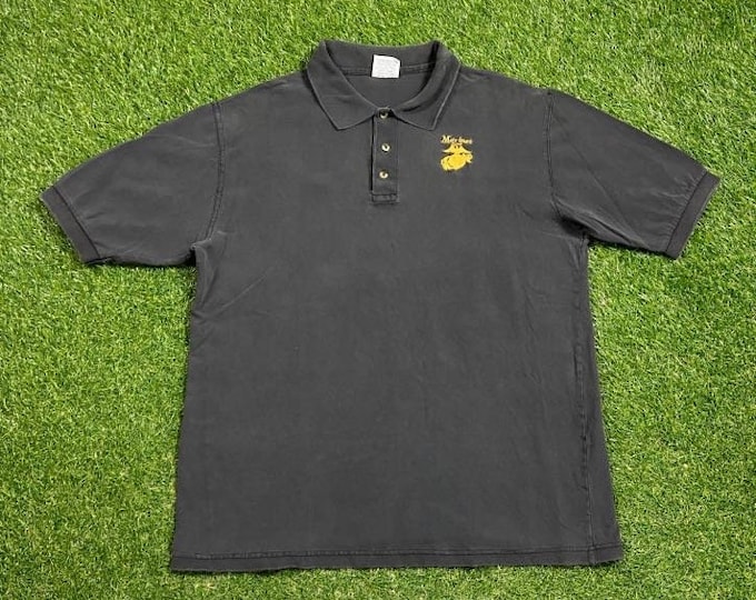 Vintage USMC Polo Shirt Roth Co Size Large L Marines Corps Army United States Military Veteran 1990s 90s Distress
