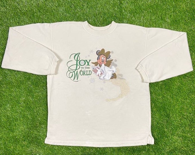 Vintage Minnie Mouse Joy to the World Christmas Sweater Tacky Holiday Party Merry Santa Classic Walt Disney World XL 80s 90s Xmas