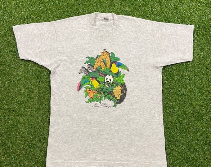 Vintage San Diego Zoo T Shirt Tee Fruit of the Loom Made USA Size Large L California Classic Safari Jungle 1980s 80s