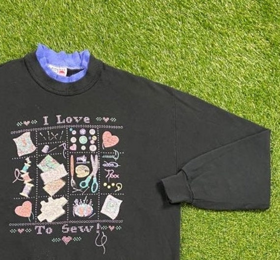 Vintage I Love to Sew Crewneck Sweatshirt Morning Sun Made USA Size Large L Quality 1990's Comfy Great Fit Original 90s Grandma View 2