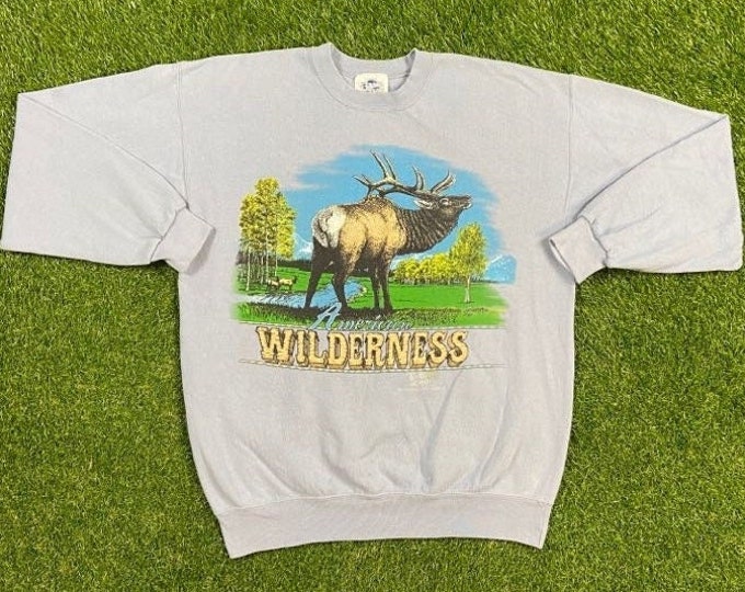 Vintage American Wilderness Crewneck Sweatshirt Game Day Made USA Size Large L Forest Pull Over 1990s 90s Nature Animal