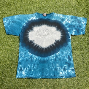 Vintage Harley Davidson T Shirt Tee Made USA Xtra Large XL Houston Texas Bike Week HOG 3D Eagle Motorcycle Truckers Biker 1990s 90s Tie Dye