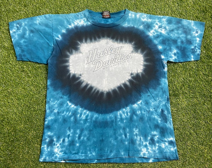 Vintage Harley Davidson T Shirt Tee Made USA Xtra Large XL Houston Texas Bike Week HOG 3D Eagle Motorcycle Truckers Biker 1990s 90s Tie Dye