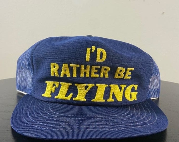 Vintage I'd Rather Be Flying Snapback Hat OSFA Funny Saying Comical Cap Comedy 1980s 80s Broken Bill