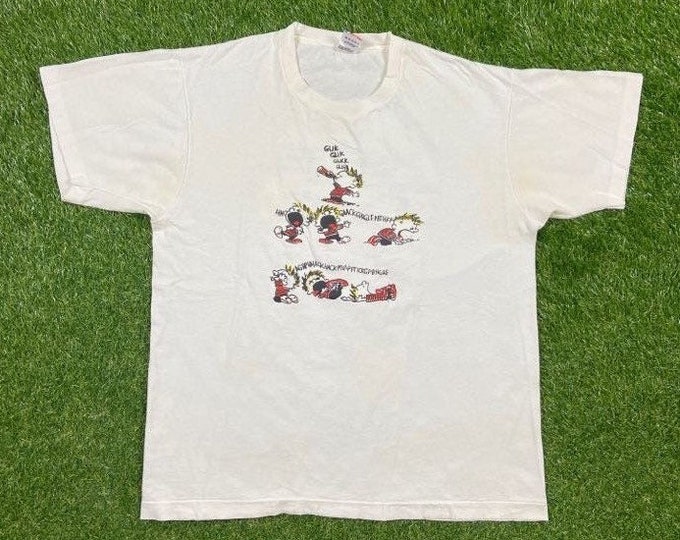 Vintage Fairfield Drinking Team T Shirt Tee Fruit of the Loom Made USA Size Xtra Large XL Calvin Hobbes 1980s 90s