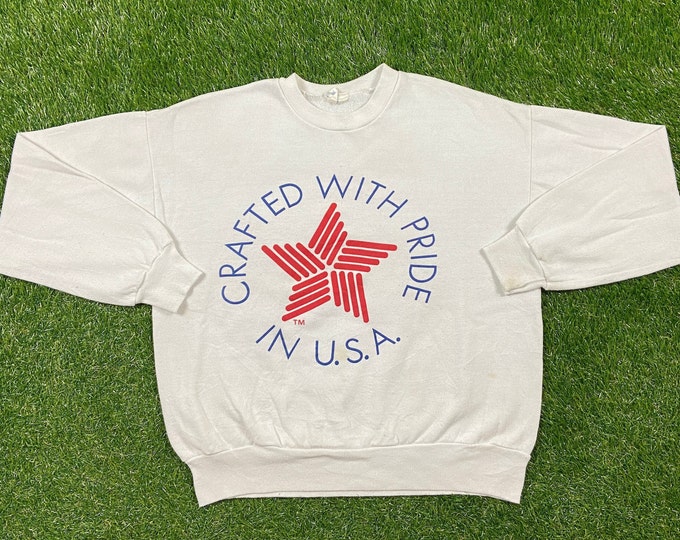 Vintage Wrangler Crafted with Pride in USA Union Made Crewneck Sweatshirt Made USA Size Large L American USA Classic Blue Jeans Pull Over