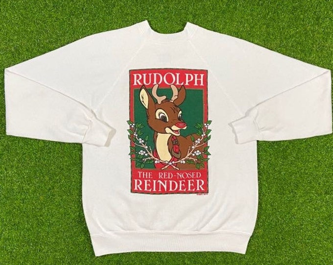 Ugly Christmas Sweater Vintage Tacky Holiday Party Merry Santa Classic Tultex Medium 80s 90s Xmas Rudolph The Red Nosed Reindeer Made USA