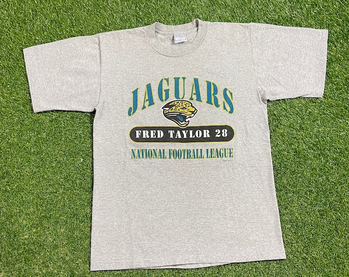 Vintage Jacksonville Jaguars # 28 Fred Taylor T Shirt Tee Made USA Size Large L NFL Football Jax Florida 1990s 90s