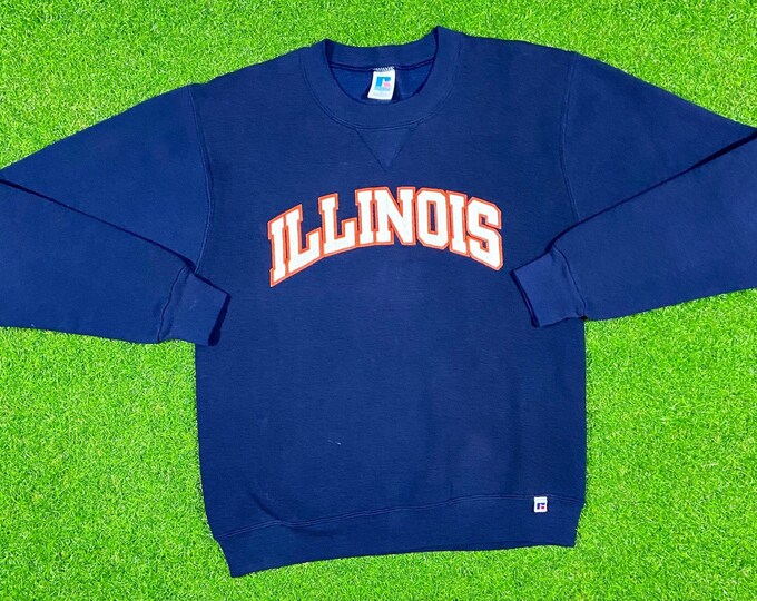 Vintage University Of Illinois Crewneck Sweatshirt Russell Small Made USA 90s NCAA Warm Cozy Fighting Illini 1990s Classic Chief Spellout