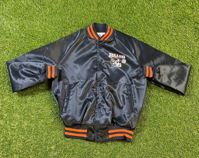 Vintage Chicago Bears Letterman Satin Jacket Chalk Line Made USA Size Small 18/20 NFL Football Illinois Bomber Varsity 1990s 90s