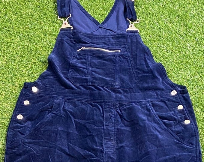 Vintage Blue Velour Overalls Baccini Apparel Fashion Jeans Pop Suspenders 1990s 90s