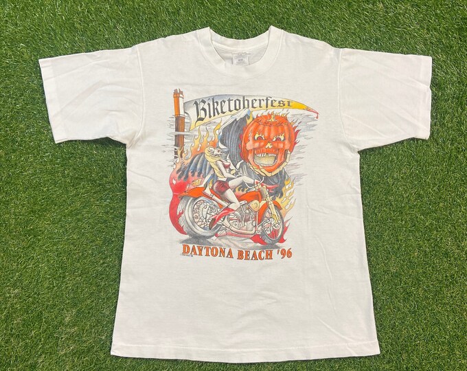 Vintage Biketoberfest Daytona Beach 96 T Shirt Tee Made USA Size Medium M Florida Harley Davidson HOG 3D Eagle Motorcycle Truckers Biker 90s