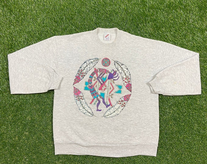 Vintage Ancient Civilization Crewneck Sweatshirt Jerzees Made USA Size Large L 1980s 80s Native Aztec