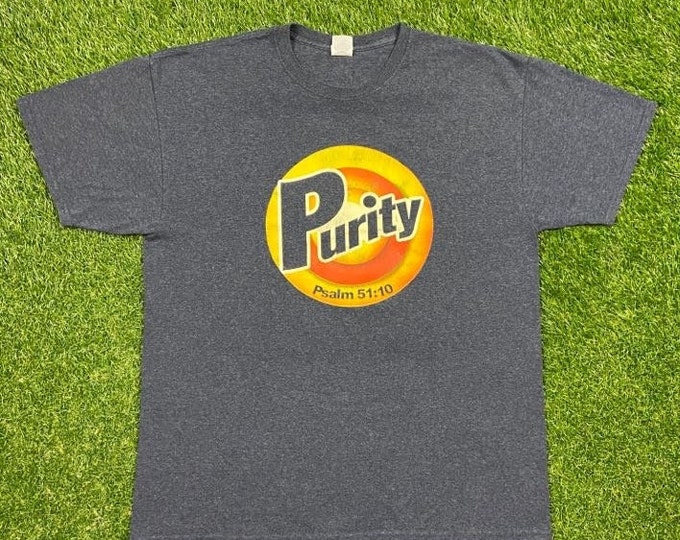 Vintage Purity Psalm 51:10 T Shirt Tee Jerzees Size Xtra Large XL Church Sunday Living Christian God Bible 1990s Religious