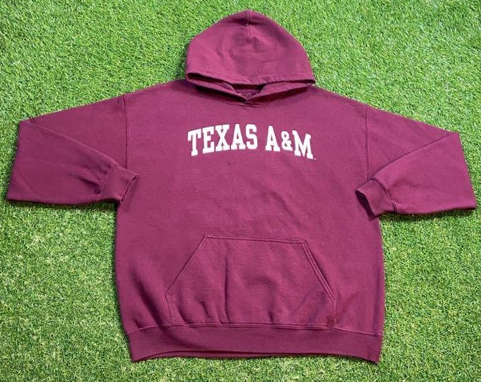 Vintage Texas A&M Aggies Hoodie Sweatshirt Size Large L TAMU NCAA College Football Classic Pull Over Oversized 1990s 90s