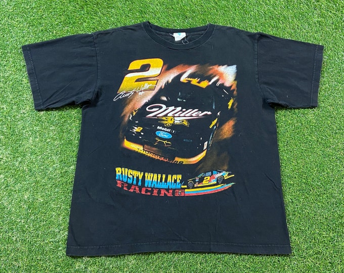Vintage Rusty Wallace #2 T Shirt Tee Tour Champ Size Xtra Large XL NASCAR Daytona 500 Racing Car Classic 1990s 90s Rare