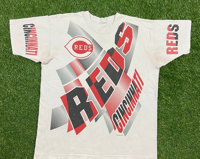 Vintage Cincinnati Reds T shirt Tee Size Xtra Large XL MLB Baseball Ohio Cleveland Red Ken Griffey Jr 1990s 90s All Over Print Magic Johnson