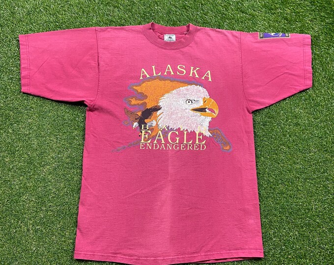 Vintage Alaska Bald Eagle Endangered T Shirt Tee Galt Sand Made USA Size Large L Animals Habitat All Over Print Art Cool Quality Art
