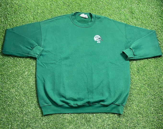 Vintage New York Jets Crewneck Sweatshirt Majestic Made USA Size XXL 2XL NFL Football Ny Joe Namath Pull Over Oversized 1990s 90s