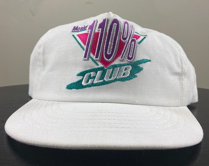 Vintage Mosler 110% Club Snapback Hat Cap Made USA OSFA Mosler Automotive American Sports Car Chevrolet NASCAR Racing Daytona 500 1990s 90s