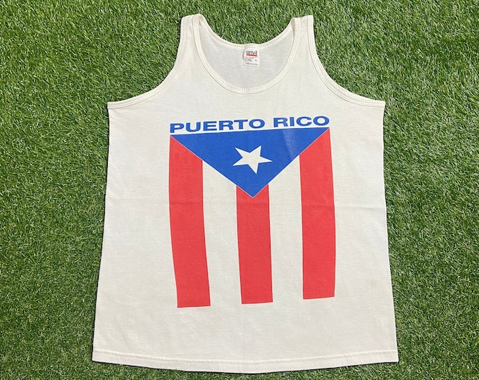 Vintage Puerto Rico Tank Top Shirt Tee Anvil Made USA Size Large L San Jose Beautiful Island Beach Caribbean VTG 80s 90s