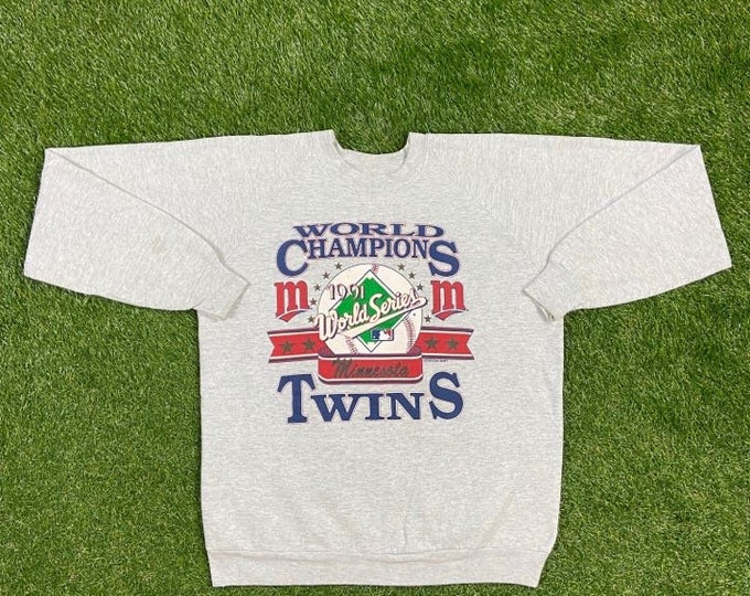 Vintage Minnesota Twins 1991 World Series Champions Crewneck Sweatshirt Fruit of the Loom Made USA Size XXL 2XL MLB Baseball Pull Over