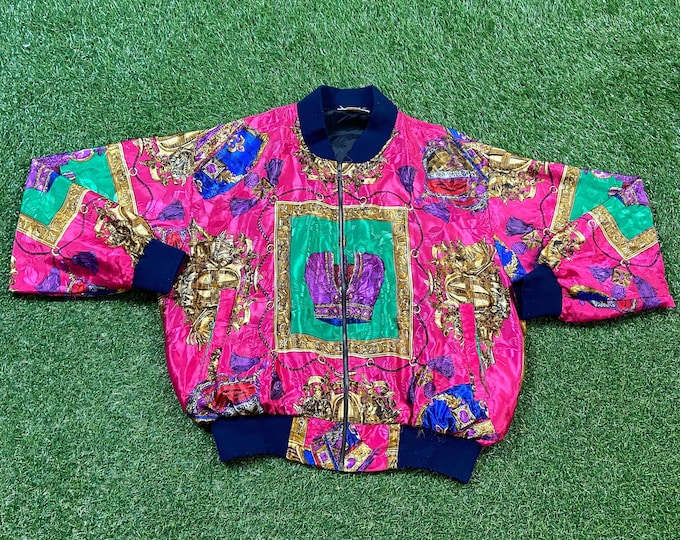 Vintage Multicolor Silk Jacket Silkworms Size Medium M Quality Great Fit Classic Artsy Fashion 1980s 80s