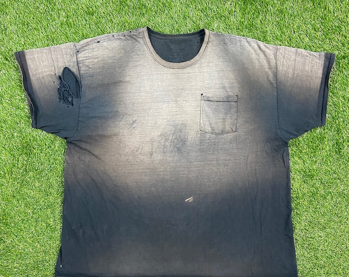 Vintage Plain Black Distressed T Shirt Tee Size XXL 2XL Quality Fit Original True Vintage
