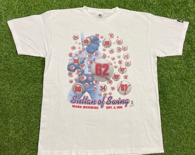 Vintage St Louis Cardinals Mark McGwire T Shirt Tee Starter Size Large L Sultan Of Swing MLB Baseball Missouri 62 Home Run Record 1990s
