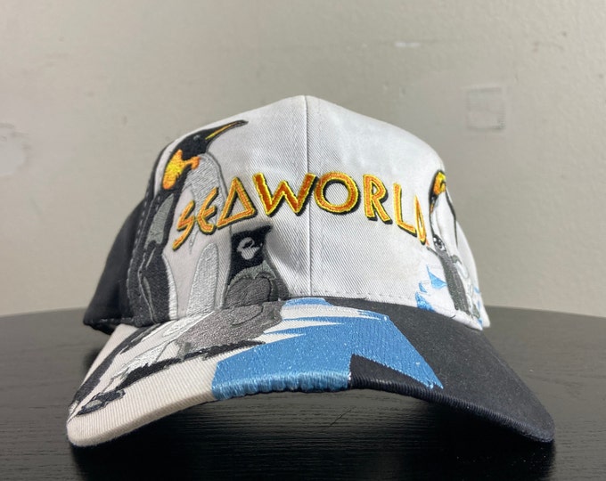Vintage Sea World Snapback Hat OSFA Orlando Florida Amusement Theme Park Planet Ocean 1990s 90s
