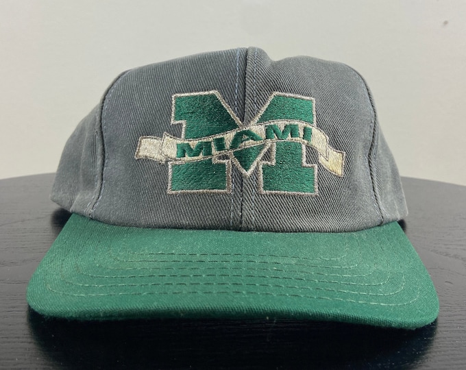 Vintage Miami University Snapback Hat Cap Made USA OSFA NCAA College Football Oxford Ohio Cleveland Hurricanes 1990s 90s