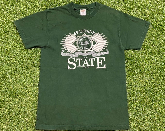 Vintage University of Michigan State Spartans T Shirt Tee Fruit of the Loom Size Medium M NCAA College Football Detroit MSU 1990s 90s