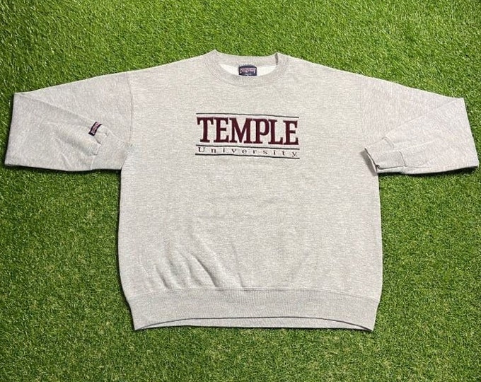 Vintage Temple University Crewneck Sweatshirt Made USA Size Large L NCAA College Basketball Pennsylvania Owls 1990s 90s Pull Over Oversized