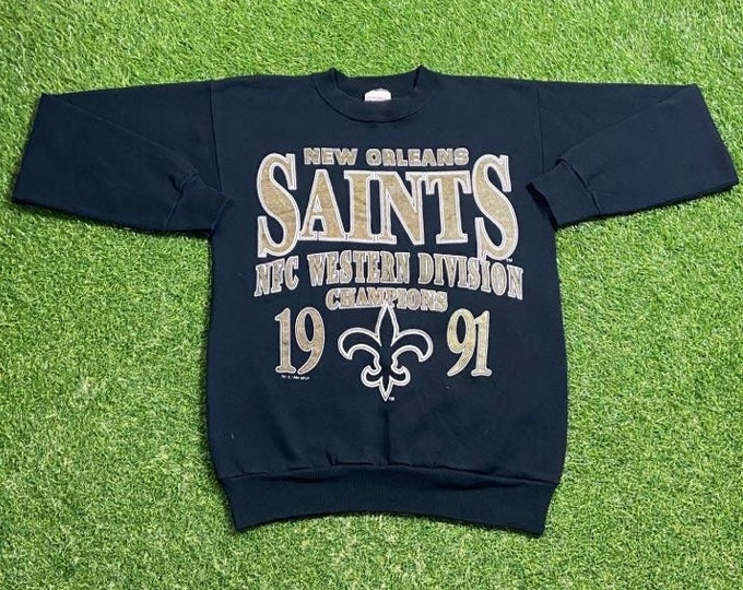 Vintage New Orleans Saints Crewneck Sweatshirt Tultex Made USA Size Medium M NFL Football Mardi Gras Louisiana Pull Over Oversized 1990s 90s