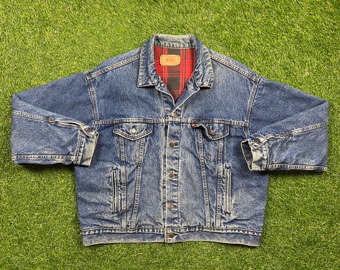 Vintage Levi's Strauss & Co Jean Jacket Size Xtra Large XL American USA Classic Blue Jean Jacket Button Down Blanket Lined 1980s Faded