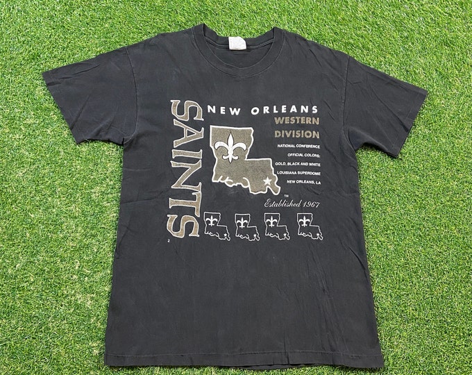 Vintage New Orleans Saints T Shirt Tee Hanes Made Usa Size Large L NFL Football Drew Brees NOLA Big Easy Louisiana 1990s 90s