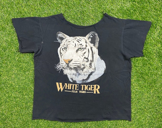 Vintage White Tiger Felis Tigris T Shirt Tee Size Small S Animals Jungle Safari 1990s 90s