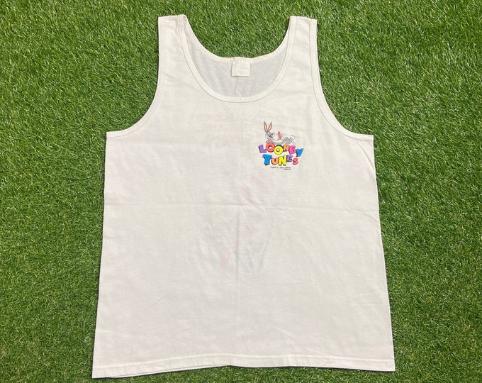 Vintage Looney Tunes Tank Top Tee Size Large L Cartoon Tazmanian Devil Warner Bros Space Jam Bugs Bunny Classic Animation 1990s 90s