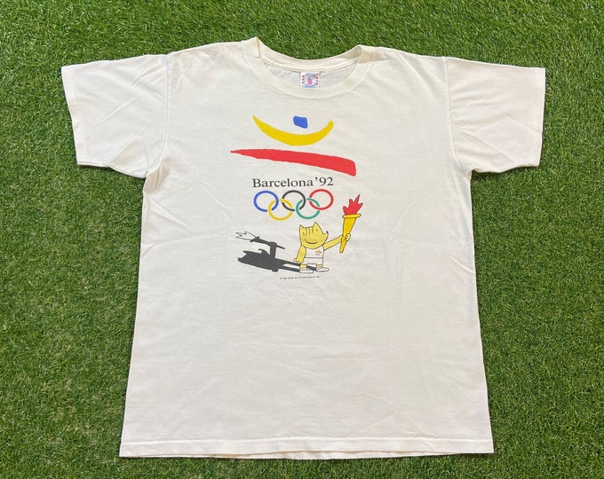 Vintage Olympic Games Barcelona 1992 T Shirt Tee Made USA Size Large L Team USA Basketball Dream Team Jordan 1990s 90s