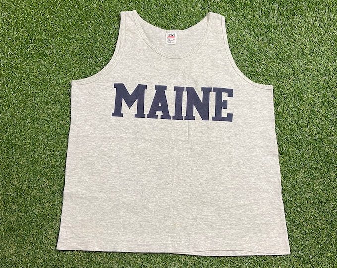 Vintage Maine Tank Top Shirt Tee Anvil Made USA Size Xtra Large XL York Beach New England 1990s 90s