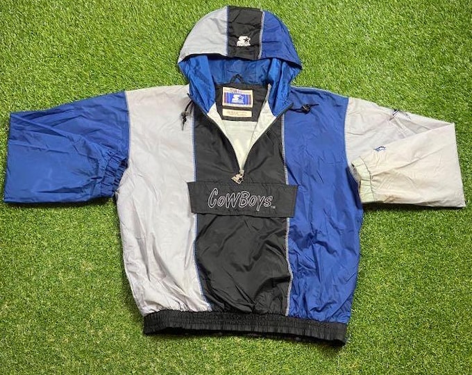 Vintage Dallas Cowboys Windbreaker Jacket Starter Size Large L NFL Football Texas Aikman Light Rain Coat 1990s 90s