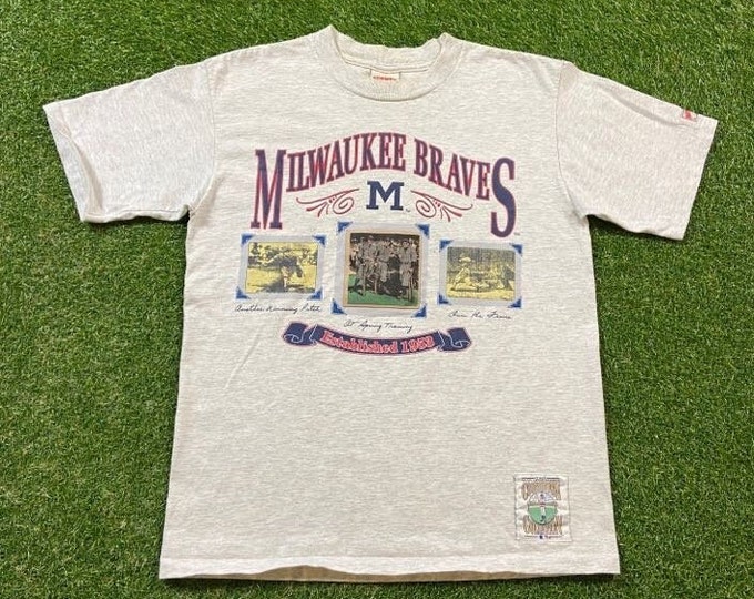 Vintage Milwaukee Braves T Shirt Tee Nutmeg Mills Made USA Size Large L Atlanta Braves MLB Baseball Atl Georgia 1990s 90s Classic